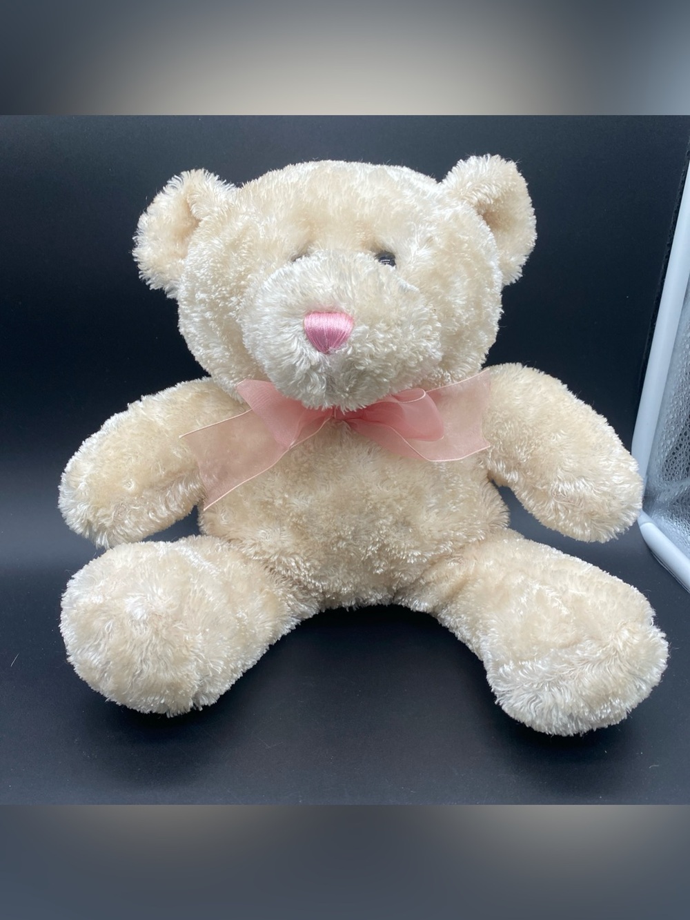 Plush Beige Dan Dee Teddy Bear with Pink Bow - Collectors Choice